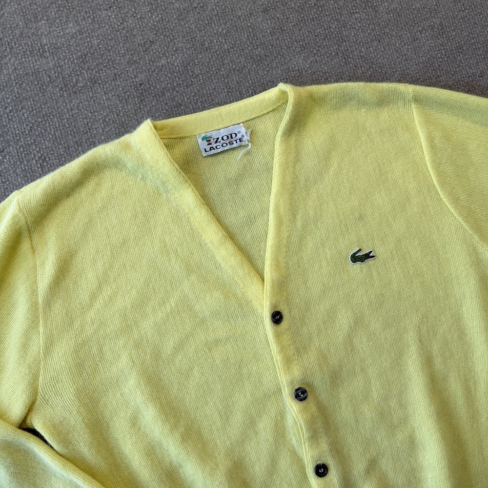 Vintage Izod Lacoste Yellow Button Cardigan Sweater Size L
